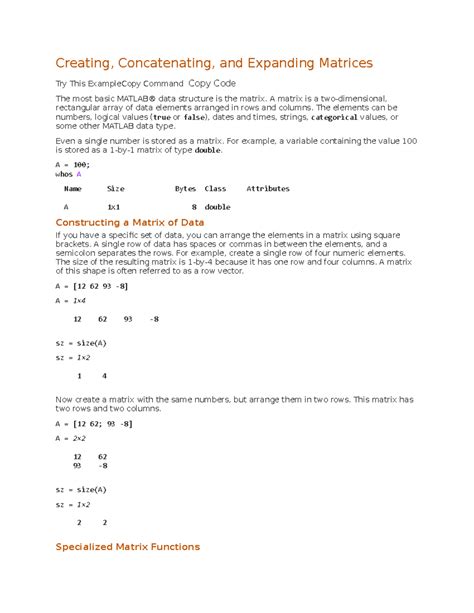 Creating, Concatenating, and Expanding Matrices
- MATLAB & Simulink (2025)