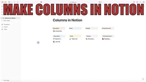 Creating Columns in Notion YouTube