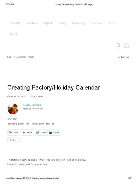 Creating Factory/Holiday Calendar SAP Blogs