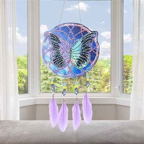 5D DIY Diamond Painting Dream Catcher Wind Chimes Crystal Pendant Hanging Ornament DIY Mosaic Kit Home Wall Door Decor - americanteach