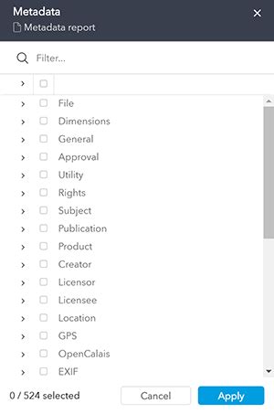 Creating a Metadata report in Assets Server Home