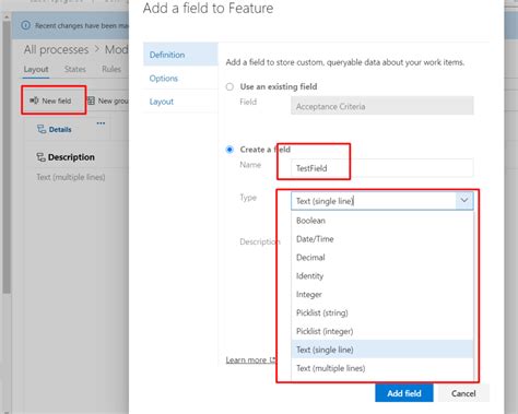 Creating a new field in Azure DevOps Process template