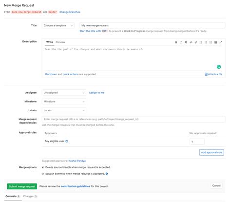 Creating merge requests · Merge requests · Project · User · Help · GitLab