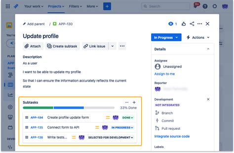Creating subtasks in jira
