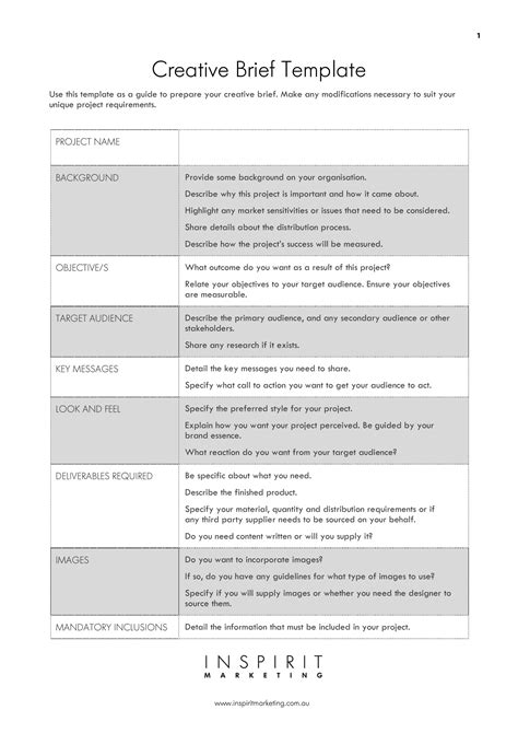 Creative brief document template in Word and Pdf formats