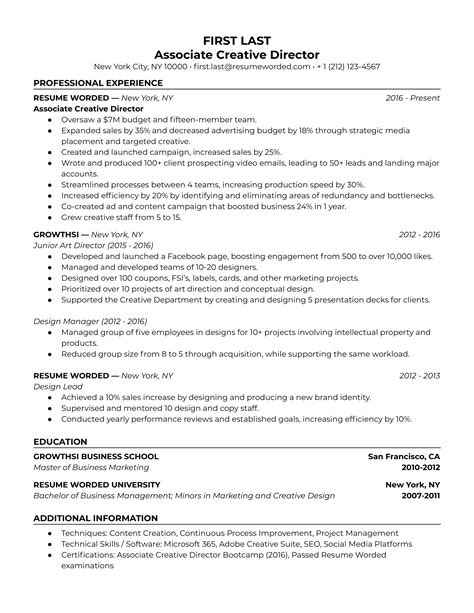 Creative director resume. Creative Director Resume Example. Amy Nash. Creative Director. amy.q.nash@gmail.com. 415-606-4228. Professional Summary. A professional creative director with more than 8 years of experience, adept at relationship building and team concept creation. Seeking employment with Strong 57 Agency. 