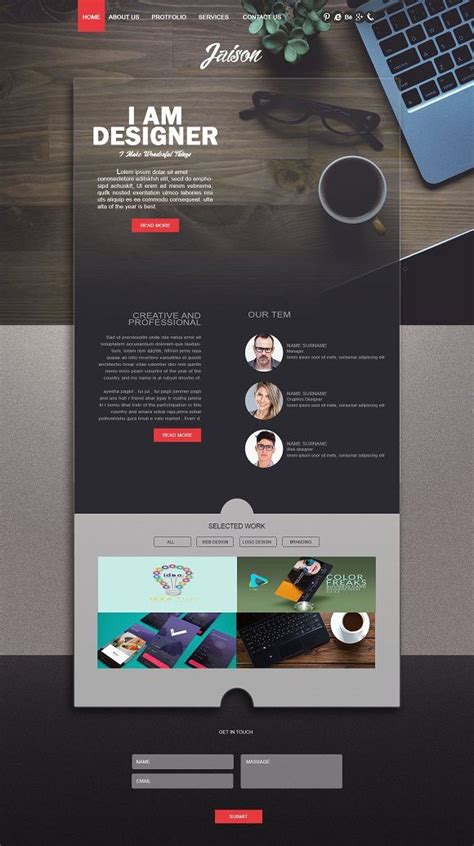 Creative two pages website template layout with computer monitor