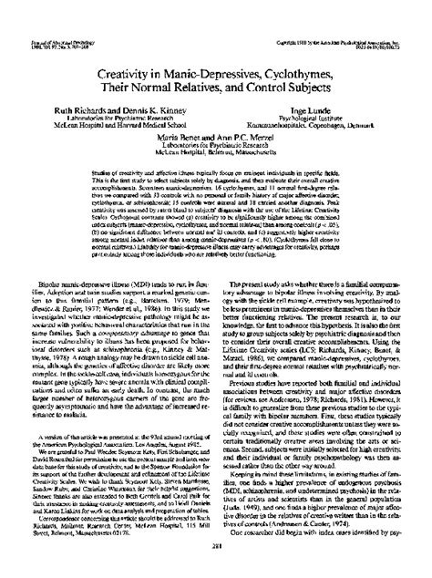 Creativity in Manic-Depressives, Cyclothymes PRVI RAD