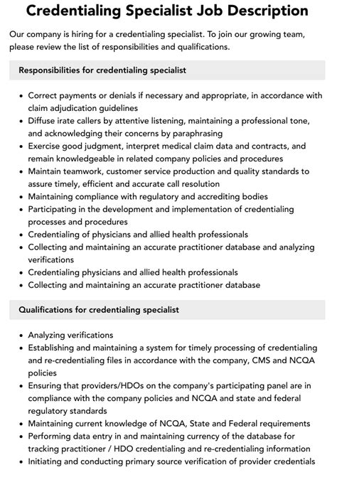 Credentialing Specialist Job Description - Career Trend