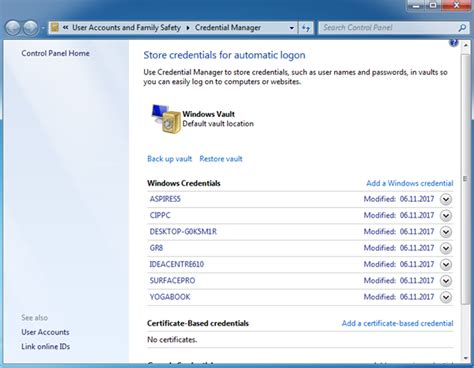 Credentials manager. Windows Credential Manager is a handy utility available in Control Panel.It isn’t something new but has been around for a long time. To open it just click the Windows button, type Credentials ... 