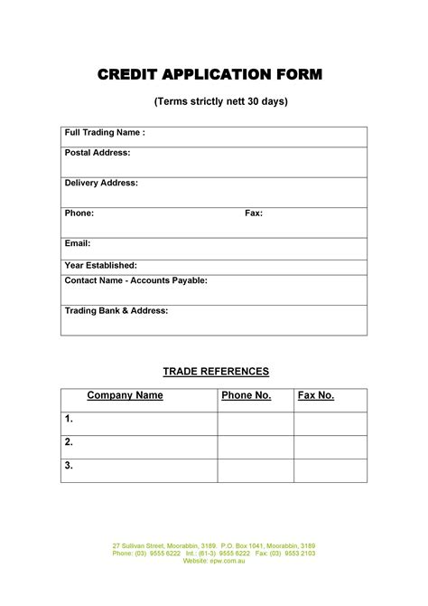 Credit Application Form Credit Applications Application Form Job Application Form