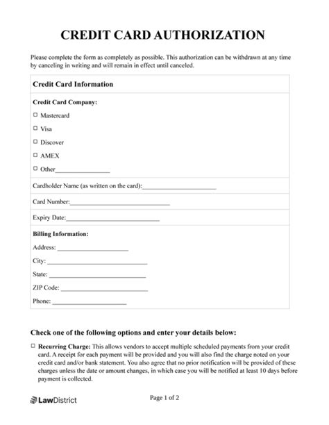 Credit Card Authority Form Template