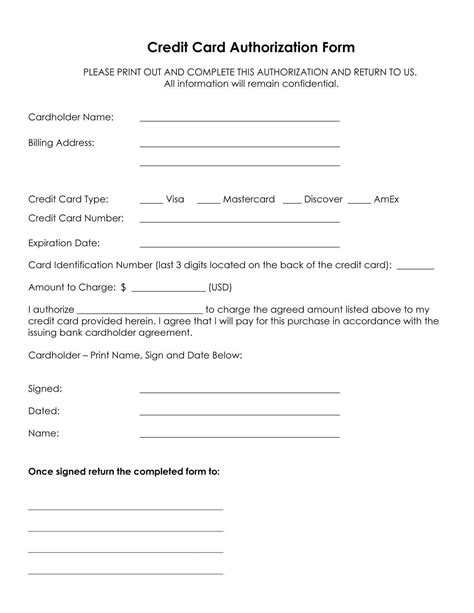 Credit Card Authorization Form Template Processing Example throughout