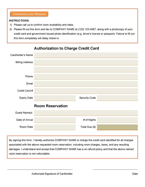 Credit Card Authorization Form Template Sample Forms