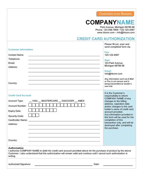 Credit Card Form Template 43 Credit Card Authorization Forms