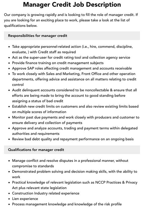 Credit Manager Job Description - 100hires