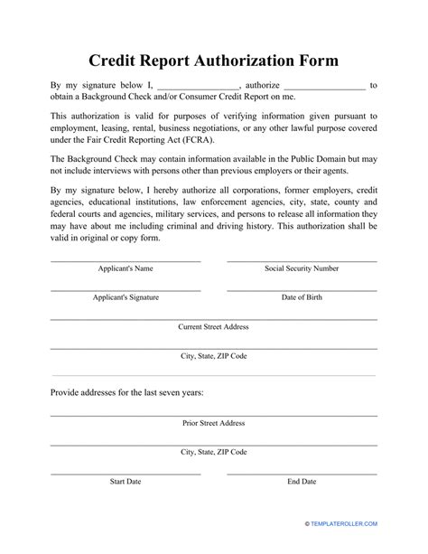 Credit Report Authorization Form Fill and Sign Printable Template