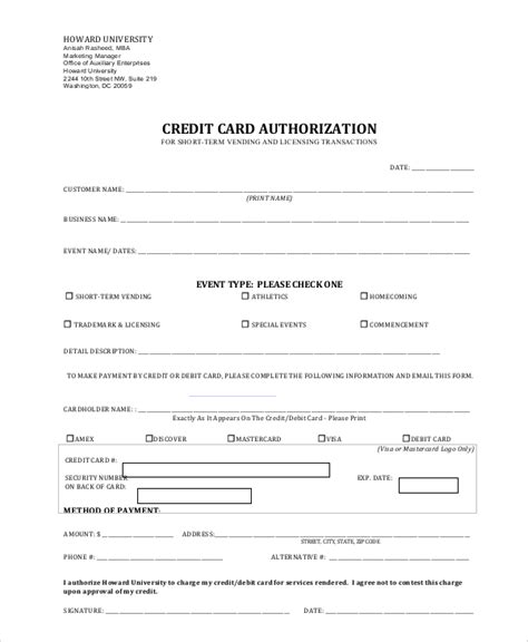 Credit card authorization forms from Service Related. Generic