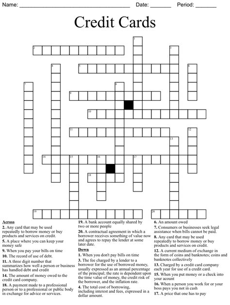 The Crossword Solver found 30 answers to "Credit cards", 5 letters crossword clue. The Crossword Solver finds answers to classic crosswords and cryptic crossword puzzles. Enter the length or pattern for better results. Click the answer to find similar crossword clues . Enter a Crossword Clue.. 