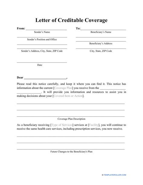 Creditable Coverage Letter From Employer Template