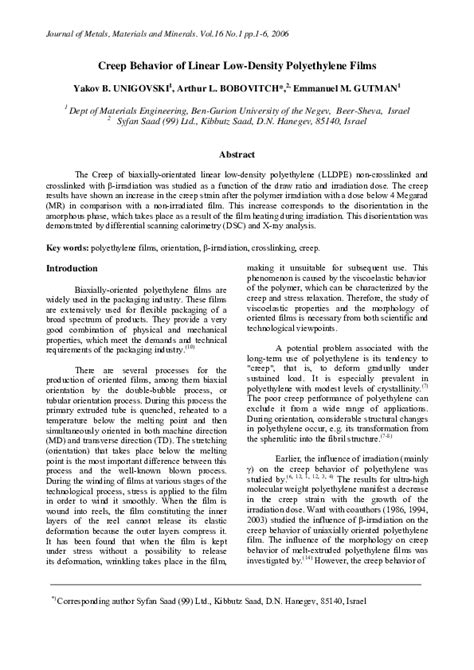 Creep Behavior Of Linear Low Density Polyethylene Films