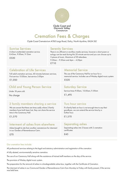 Crematorium fees.  Here&rsquo;s the complete breakdown.  Make copies of the ch...