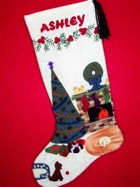 Crewel christmas stocking kits. "Teddy's Gift" Stocking Kit (Rare) ★☆★ Dimensions Crewel Stitchery Vintage Crewel Christmas Stocking Kit Features • Measurements: 16" long • Brand: Dimensions • Pattern: Teddy's Gift • Kit number:... 