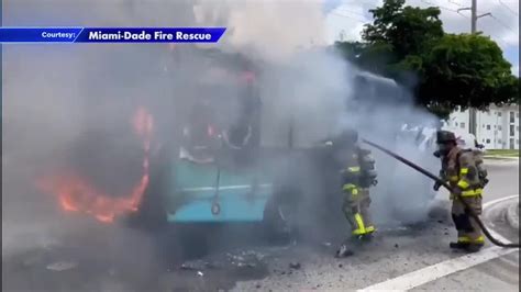 Crews extinguish flames after minibus catches on fire in NW Miami-dade