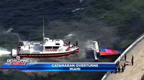 Crews respond to overturned catamaran in Miami