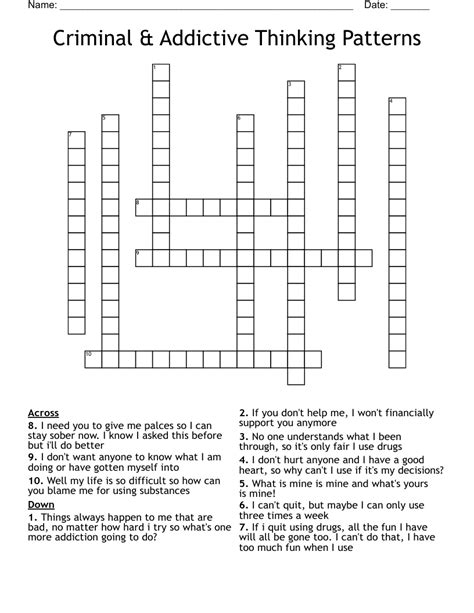 Criminal and Addictive Thinking Word Search WordMint