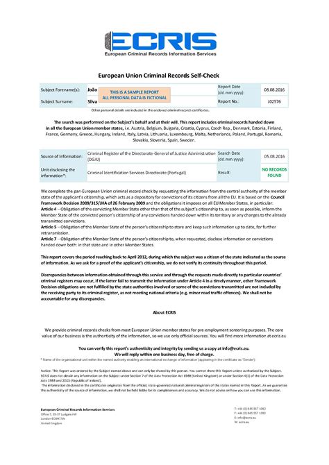 Criminal record check for visa.  Use the ECRIS service to request a Criminal ...