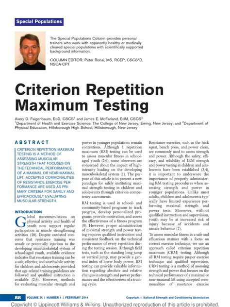 Criterion Repetition Maximum Testing : Strength