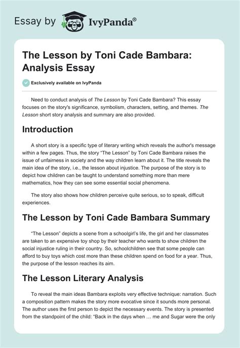 Critical analysis of the lesson by toni cade bambara. - Javascript jquery il manuale mancante 2a edizione gratis.