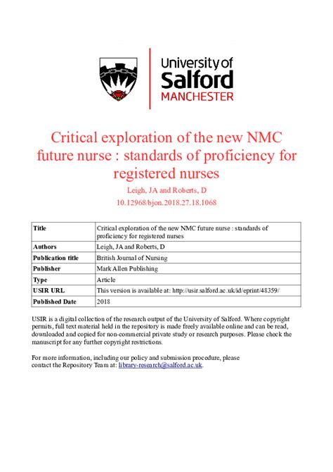 Critical exploration of the new NMC future nurse : standards of ...