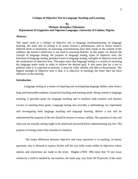 Critique of Objective Test in Language Teaching and Learning