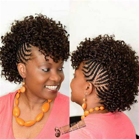 Crochet mohawk braids. Here, the cornrows on the top half of the head make up the mohawk braids. The bottom half consists of crochet braids. This gives the appearance of a half up do mohawk. Image by … 