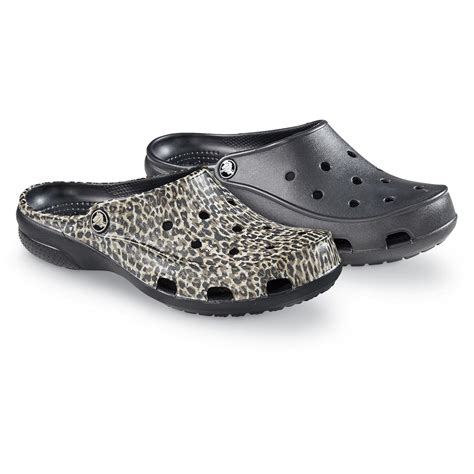 Crocs Freesail Black Gray Animal Print Slip On Mules Clogs Womans Size ...