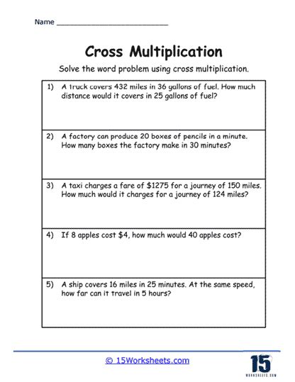Cross Multiplication Word Problems Worksheet Free Printable