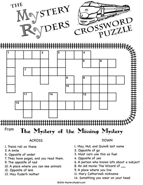 Crossword Missing Mystery The Mystery Ryders