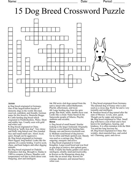 Crossword breed of dog. Possible answers: B. E. A. G. L. E. C. O. C. K. E. R. S. P. A. N. I. E. L. F. O. X. T. E. R. I. E. R. T. E. R. I. 