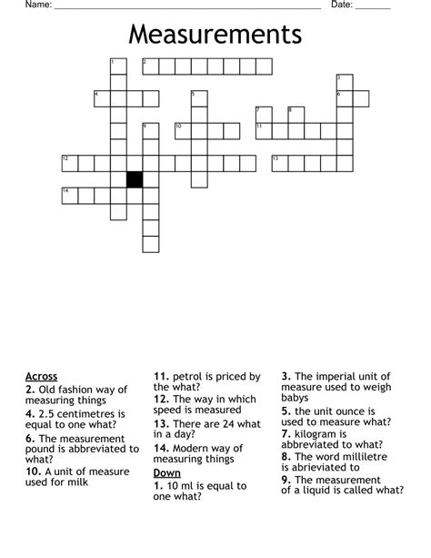 Crossword clue liquid measure. Crossword Clue. Here is the solution for the Particle measure clue featured on January 1, 1999. We have found 40 possible answers for this clue in our database. Among them, one solution stands out with a 95% match which has a length of 6 letters. You can unveil this answer gradually, one letter at a time, or reveal it all at once. 