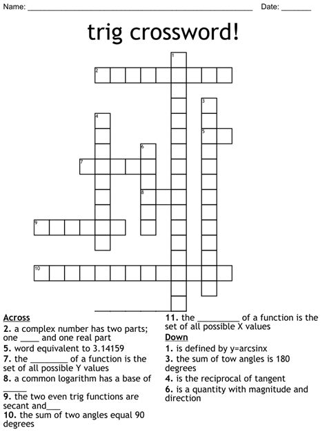 Trig topics Crossword Clue. The Crossword Solver found 30 answers to &