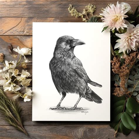 Crow Art Print Corvid Bird Drawing Wall Art Etsy