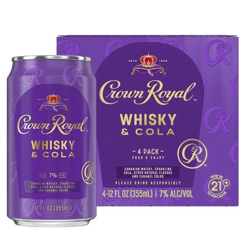 Crown and coke. Whisky. Crown Royal and Diet Coke, 2 ounces. Calories: 138 ; Cocktail. Crown Royal and Diet Coke, 1 oz. Calories: 65 ; Crown Royal and Coke Zero. Crown Royal and ... 