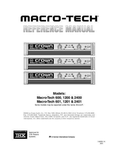 Crown macro tech 2400 owners manual. - Aci 132r 14 guide for responsibility in concrete construction kindle.