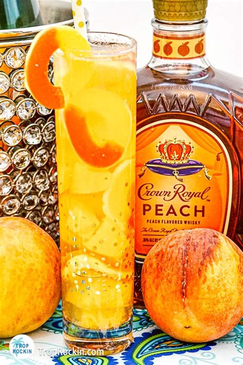 Crown peach drinks. Mar 7, 2023 · How to Make a Peaches & Cream Cocktail. This is a super simple recipe to follow, and all you need is a glass. Here’s what you do: Put ice in a glass. First, fill a glass with ice cubes. Prepare the cocktail. Then, pour in the peach schnapps and Crown Royal Peach. Add soda and garnish. Top your glass off with cream soda and garnish with a cherry. 