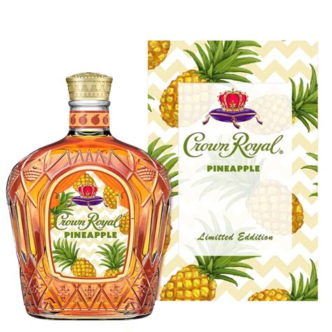 Crown pineapple. Pineapple Crown Royal is a flavored whiskey that blends the taste of ripe pineapples with smooth Canadian whisky. It has a sweet and tangy flavor that can be enjoyed on its own or mixed in cocktails. The brand has become quite popular and sought-after among spirit enthusiasts, thanks to its unique flavor profile. 
