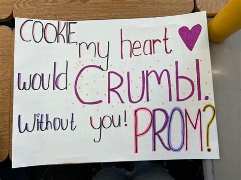  Add one to start the conversation. Get creative with this adorable Crumbl Cookies homecoming proposal idea. Show your crush how well you go together with a sweet milk and cookies theme. This cute pink box will make for a memorable and delicious moment. 