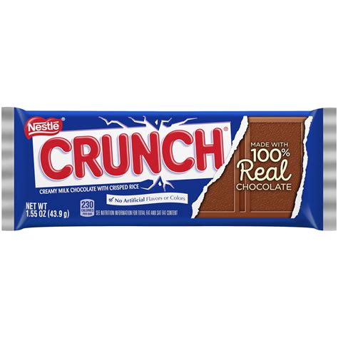Crunch chocolate bar. Crunch Snack Size Chocolate Bar - Creamy Milk Chocolate and Crisped Rice - Individually wrapped Snack Size Crunch Candy bars – Bulk Pack (1 Pound) Chocolate, Rice. 1 Pound (Pack of 1) Options: 3 sizes. 3.9 out of 5 stars. 199. 50+ bought in past month. $19.95 $ 19. 95 ($1.25 $1.25 /Ounce) 