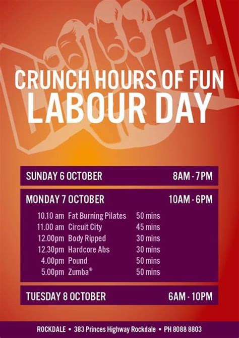 Crunch labor day. Crunch Fitness, Midland. 8,522 likes · 180 talking about this · 20,540 were here. Crunch gym in Midland fuses fitness & fun! It's packed with State-of-the-Art Cardio & Strength Training Equipment, PT... 